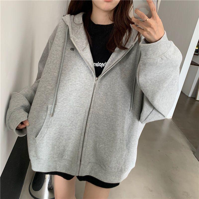 Product Introduction of Large Size Slimming Autumn and Winter Hoodie Coat Women's Ins Zipper Cardigan Fleece-Lined Thick Loose Sweater Women's Fashion 23