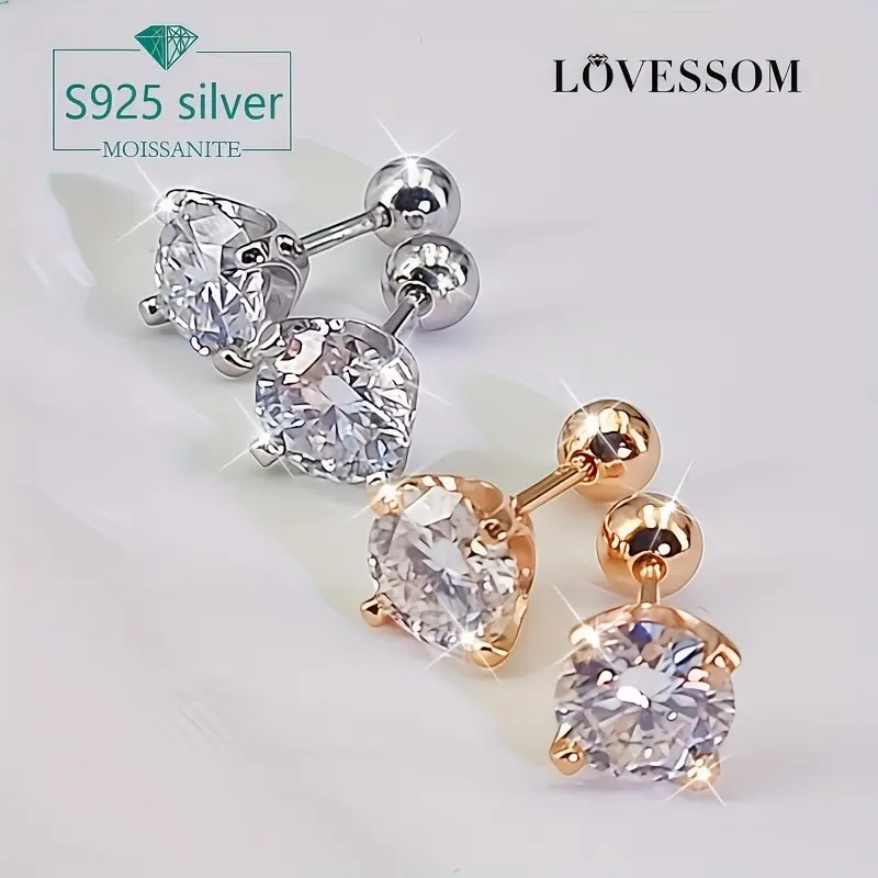 925 Pure Silver Moissanite Screw Ear Studs, Ear Bone Studs, Eyebrow Bone Studs, Men's and Women's Couple Sports Jewelry, Not Easy to Allergy, Hip Hop Rock, Can Be Worn While Sleeping, Gift
