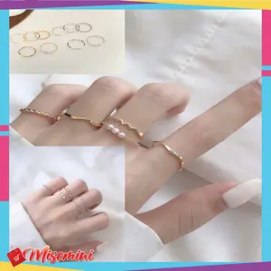 Cincin Perak Cincin Wanita Cantik Set 5Pcs Motif Permata 1134