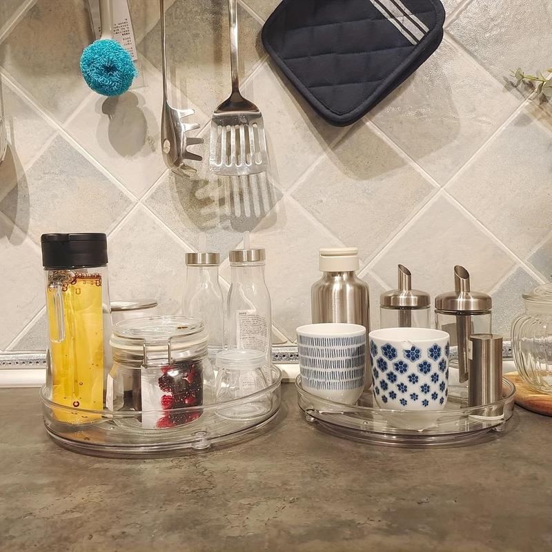 9.25" Clear Non-skid Lazy Susan Organizer, Turntable Rack for Kitchen Cabinet, Summer Pantry Storage Organization, Fridge, Bathroom Closet, Makeup Organizer, Kitchen Organization 7