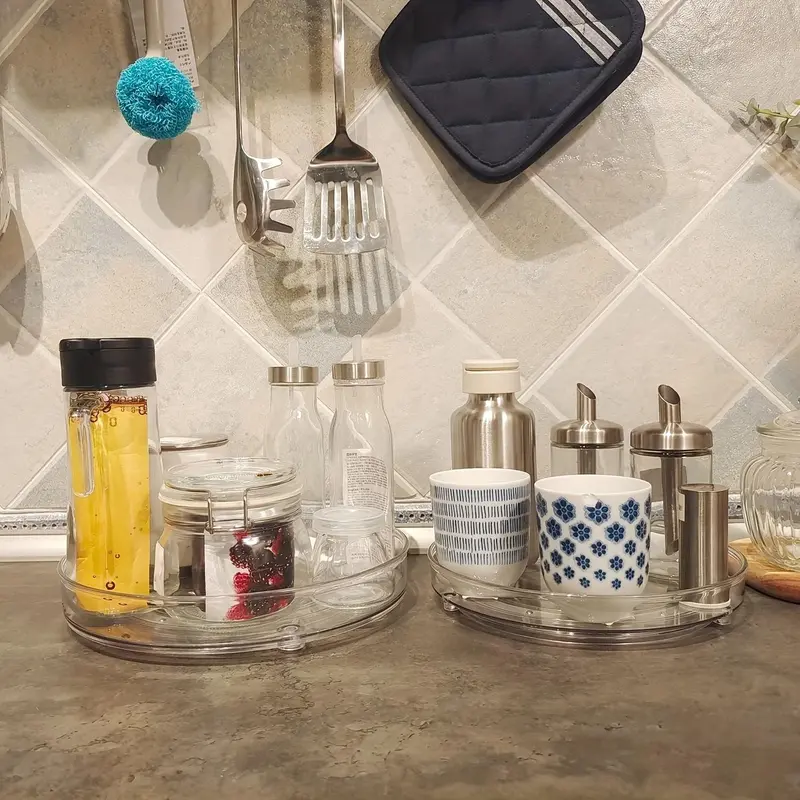 9.25" Clear Non-skid Lazy Susan Organizer, Turntable Rack for Kitchen Cabinet, Summer Pantry Storage Organization, Fridge, Bathroom Closet, Makeup Organizer, Kitchen Organization 6