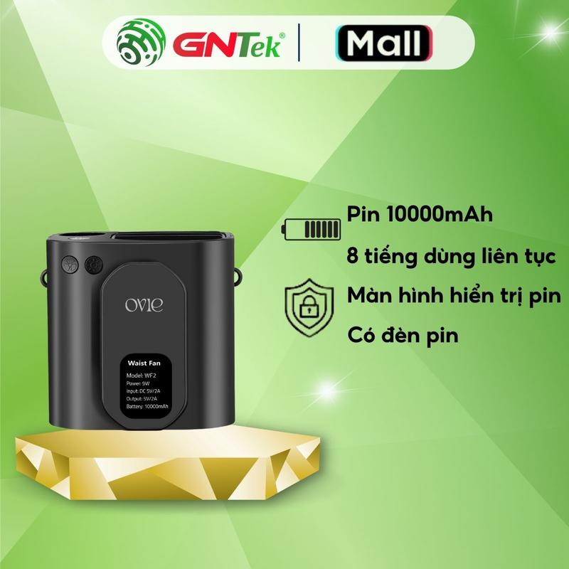 Quạt Điều Hòa Thắt Lưng OVIE WF2 kiêm Sạc Dự Phòng 10000mAh , Quạt Gắn Thắt Lưng, Đeo Cổ, Cầm Tay Với 3 Mức Gió, Có đèn pin chiếu sáng Phụ Kiện Usb