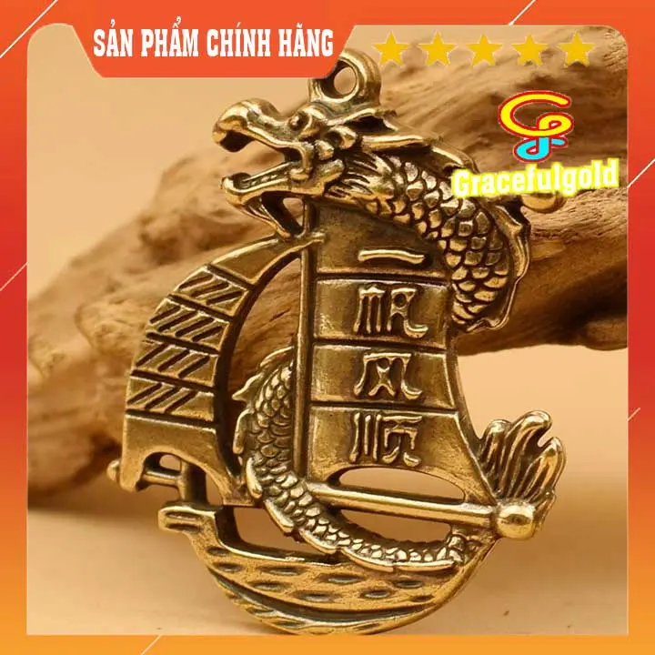 Thuận buồm xuôi gió, đồ chơi trang trí ngày tết, móc chìa khóa nhỏ gọn đẹp bằng đồng 0