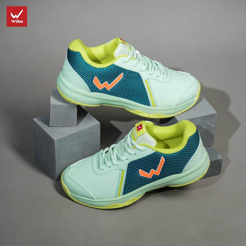 Giày Cầu Lông Wika Flexi, Wika Maru Nam Nữ Chính Hãng Màu Xanh AQUA Tặng Tất Dệt Kim Khử Mùi - Da PU Chống Xước - Đế Eva Giảm Chấn Chơi Trên Sân Bê Tông Tốt