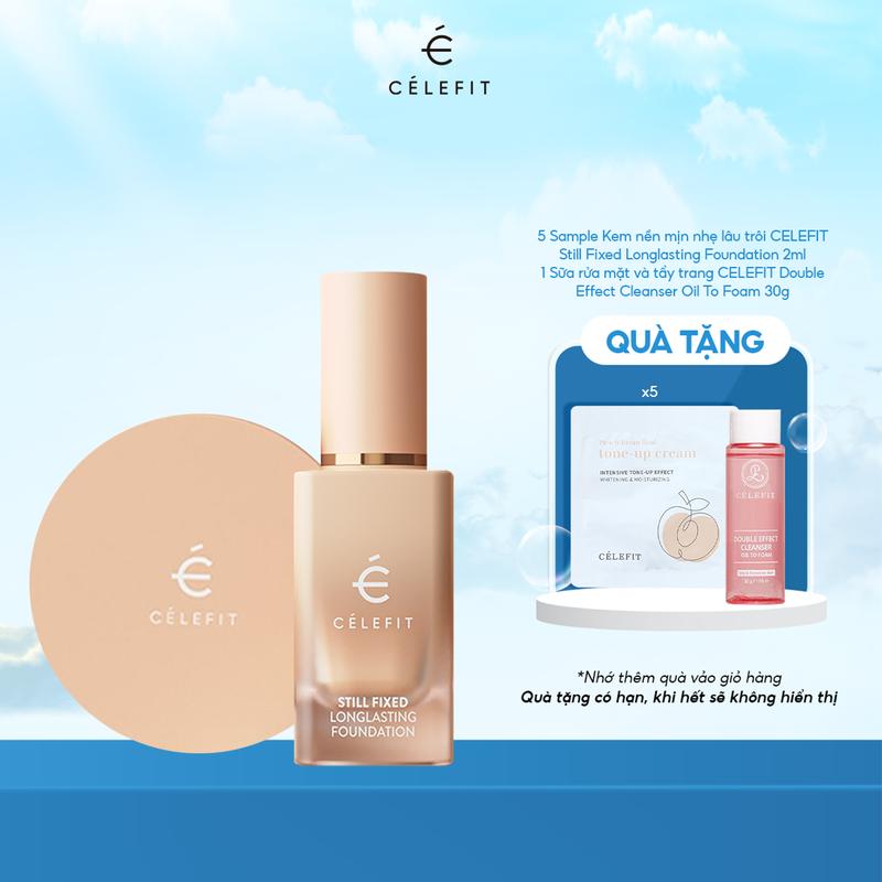 (Tặng 5 Samplekem nền celefit  + 1 sữa rửa mặt Celefit 30gram) Combo Kem nền và Phấn phủ Celefit