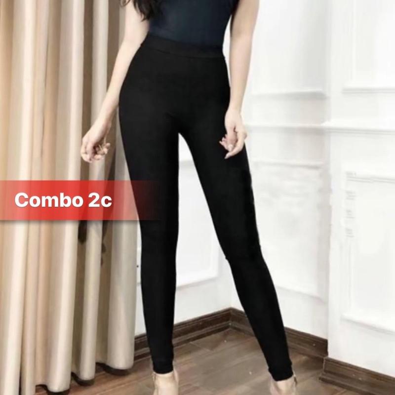 [ Rẻ Bán Như Cho ] : Combo 2c quần legging co giãn 4 chiều. Chất Cotton mềm mịn Nữ Women Pants Thun  Nhung Voi
