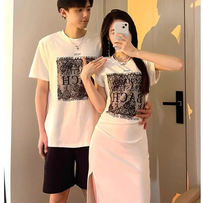Quần Áo Cặp Đôi, Áo Phông Mới Mùa Hè, Một Nữ Một Nam, Váy Dài, Bó Sát, Bộ Hoàn Chỉnh Cao Cấp, Thích Hợp Cho Năm 2024, Một Quần Áo Women Top