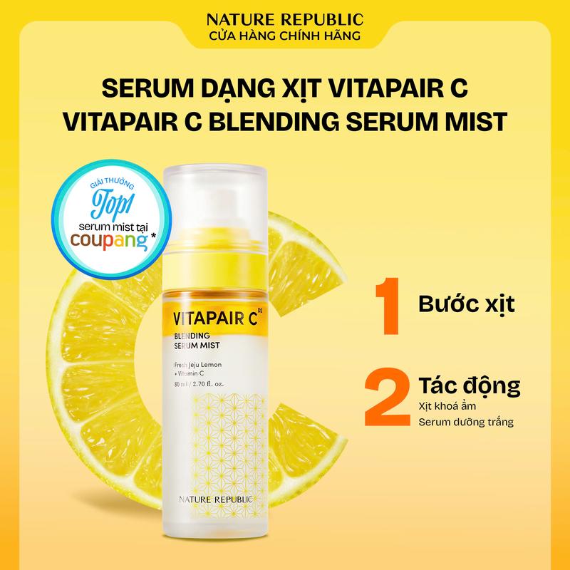   b1  SERUM DẠNG XỊT 2IN1 DƯỠNG SÁNG CĂNG BÓNG DA NATURE REPUBLIC VITAPAIR C BLENDING SERUM MIST 80ML 