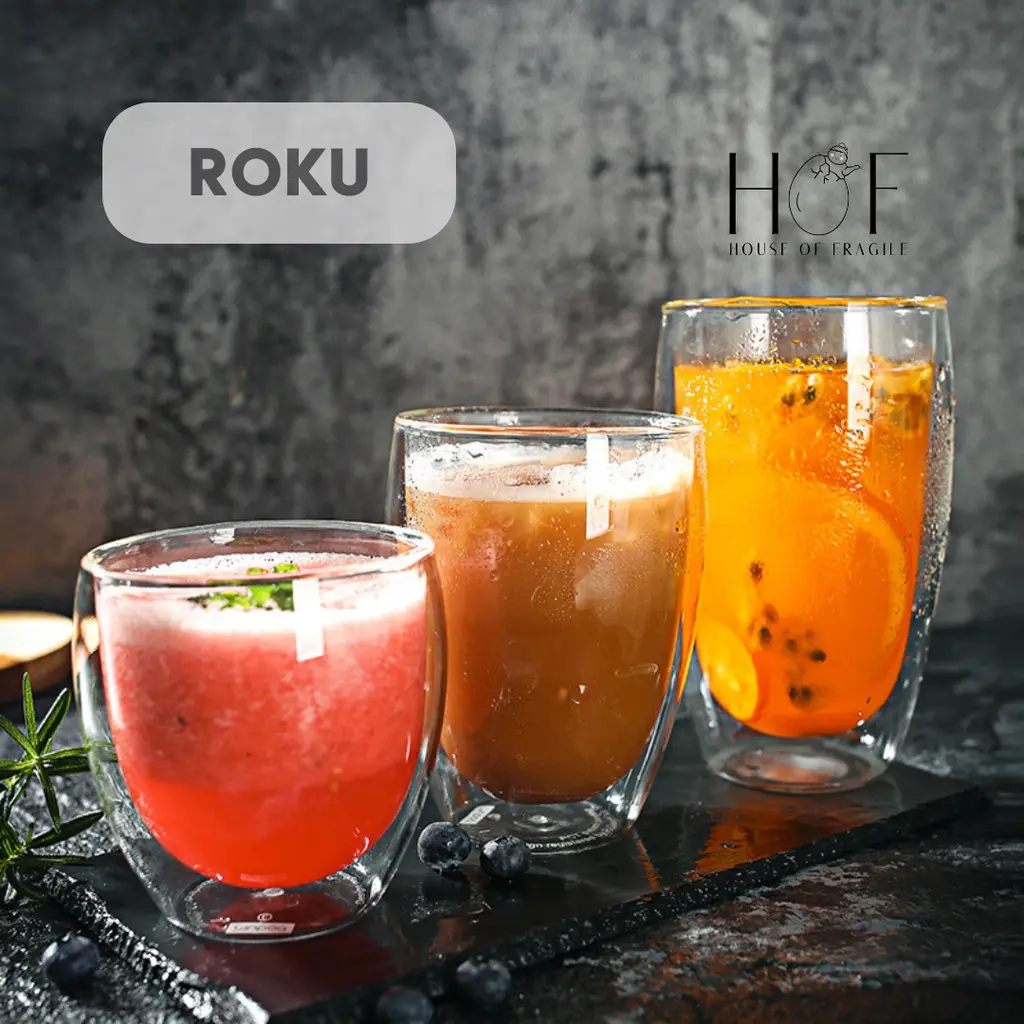ROKU Gelas Double Wall Gelas Kopi Gelas Kaca Anti Panas Borosilicate Cangkir Kaca Gelas Aesthetic Gelas Cafe 70ml 250ml 370ml 455ml