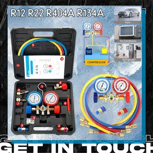 R134a R410a Manifold Ac Mobil Pressure Manifold Gauge Hose Kit Untuk R134a R12 R22 R502 R410a Vacuum Ac Rumah Alat Pengukur Manifold Gauge Set Kuningan Refrigerant Pressure Gauge Set Dengan Kotak Penyimpanan