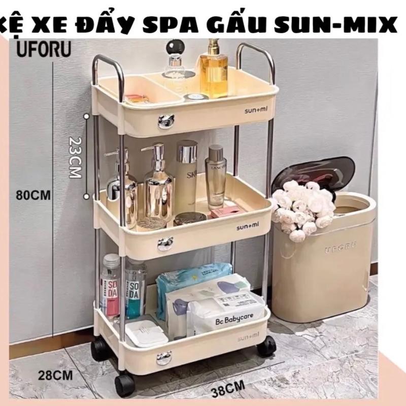 Kệ Xe Đẩy Spa Gấu Sun-Mix có bánh xe di chuyển dễ dàng