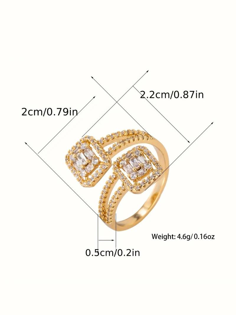 Product Introduction of Luxury Rhinestone Decorated Square Design Cuff Ring, Fashion Jewelry Accessories for Women, Engagement Wedding Anniversary Party Holiday Jewelry Gifts 5