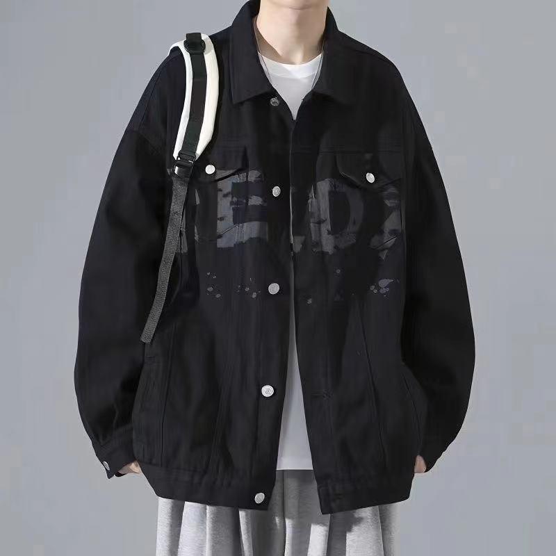 Áo Khoác Denim, Thương Hiệu Thời Trang Đường Phố Cao Cấp Của Nam Giới, Phong Cách Mùa Xuân Và Mùa Thu, Chất Liệu Pu Shuai, Phong Cách Nhật Bản, Cỡ Lớn, Dáng Rộng Vừa Vặn, Thích Hợp Cho Thanh Thiếu Niên, Áo Khoác Thường Ngày Menswear Jacket 0