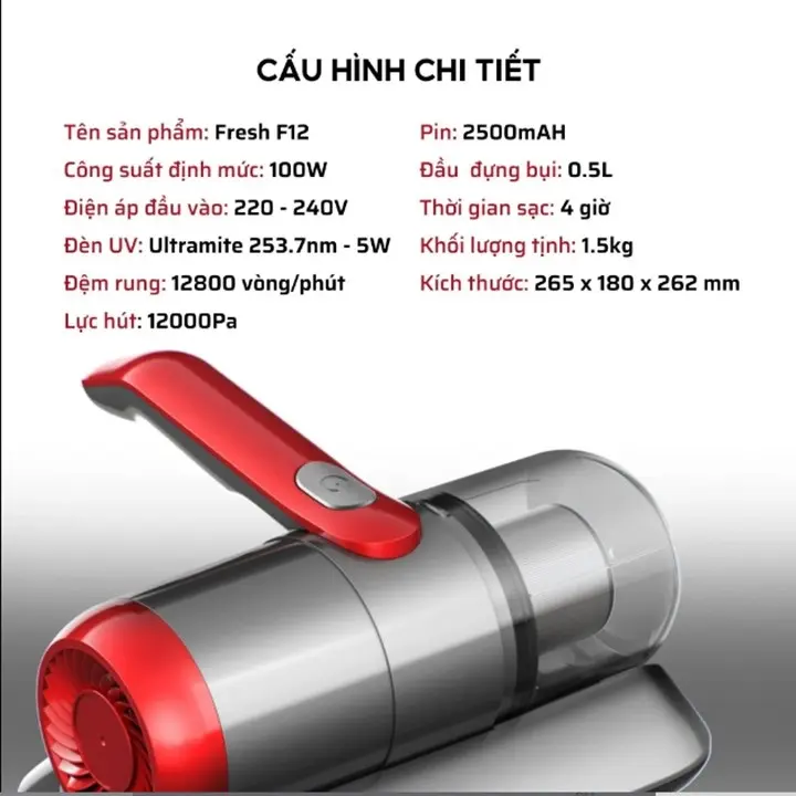 Máy hút bụi đệm giường không dây có tia UV nhỏ gọn dễ sử dụng Làm Sạch 7