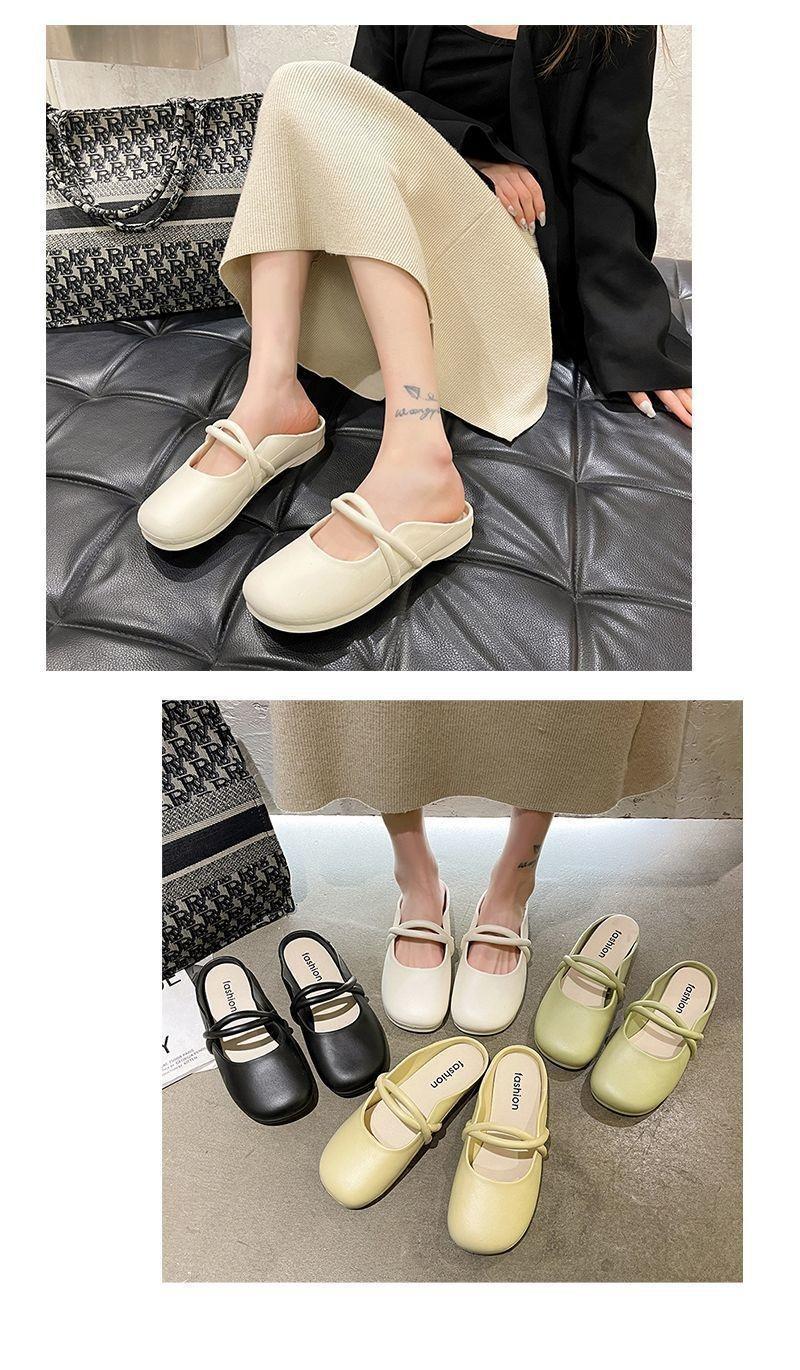 Product Introduction of Women Mules Summer Elegant Square Closed Toe Flat Slippers Female Shoes Casual Leather Black White Slides Plus Size 36-41 Footwear Girl 8