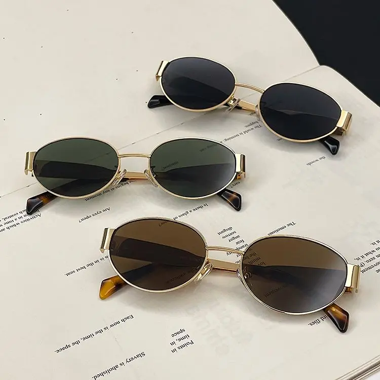 Retro Oval Metal Sunglasses, Stylish Round Frame Sunnies for Men and Women