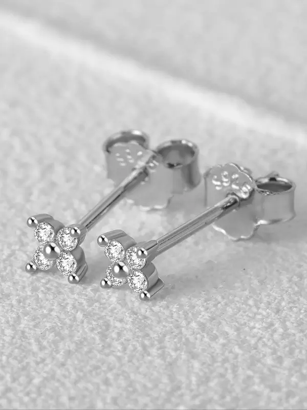 925 Sterling Silver Flower Design Earrings, Fashionable Rhinestone Decorated Earrings for Women, Casual Jewelry for Party, Daily Clothing Decor, Trendy All-match & Exquisite Jewelry for Gift 4
