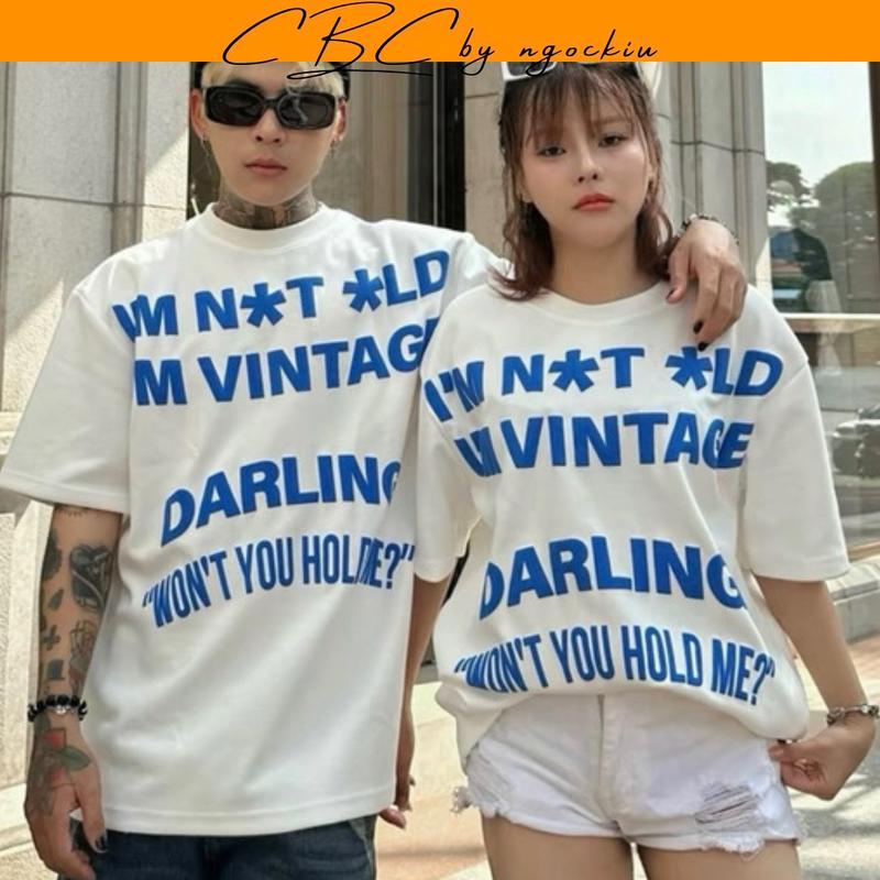 Áo Phông In Chữ Nổi I’m Vintage Dáng Rộng Cổ Tròn Tay Lỡ Unisex Nam Nữ Nền Trắng Chữ Đen Xanh Phong Cách Ulzzang Hàn Quốc Cotton Menswear