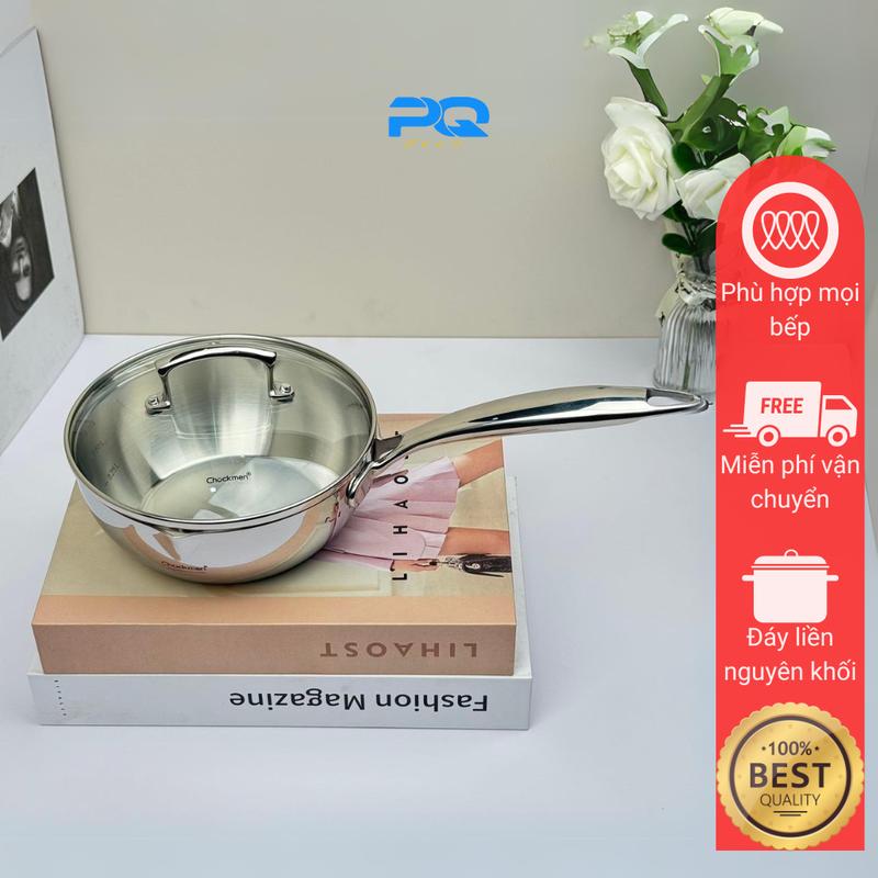 chảo sâu lòng đúc nguyên khối có nắp inox 304 chockmen 16cm thép 3 lớp 18/10 chảo > 21 inch