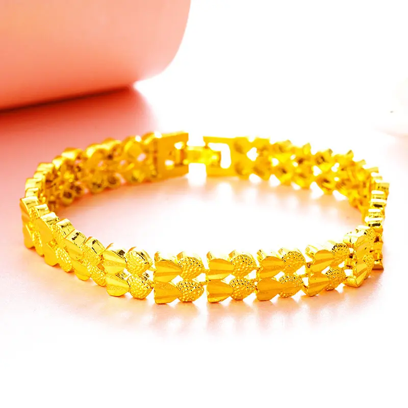 Double Row Love Heart Watch chain fashion exquisite women's bracelet gold titanium steel non-allergic non-fading non-black girls' gift girlfriend wife mom birthday gift Valentine's Day gift