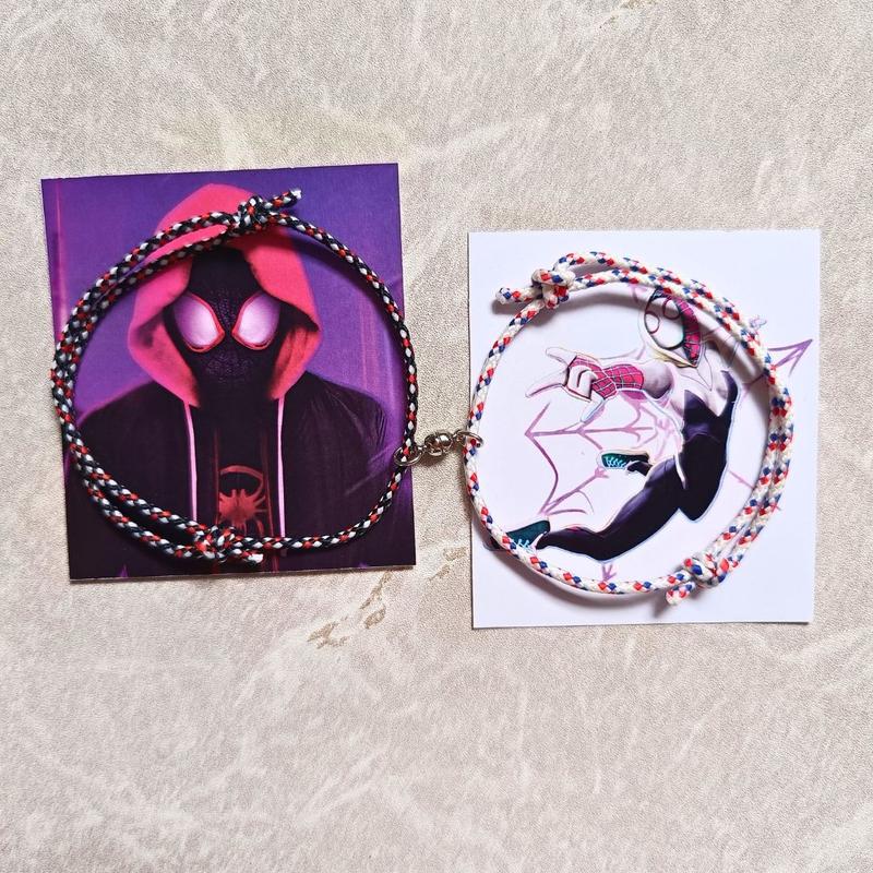 Gelang Couple Bracelet Miles Morales and Gwen Stacy Spider Verse Pink Blue Black Red Kekinian Spiderman Magnet Love Female Male Metal Coating Free Sticker Birthday 2