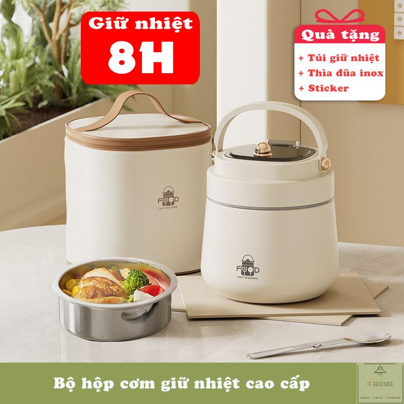 Hộp cơm giữ nhiệt Ca Mên đựng cơm văn phòng Inox 304 cao cấp Tặng kèm Túi Thìa Đũa