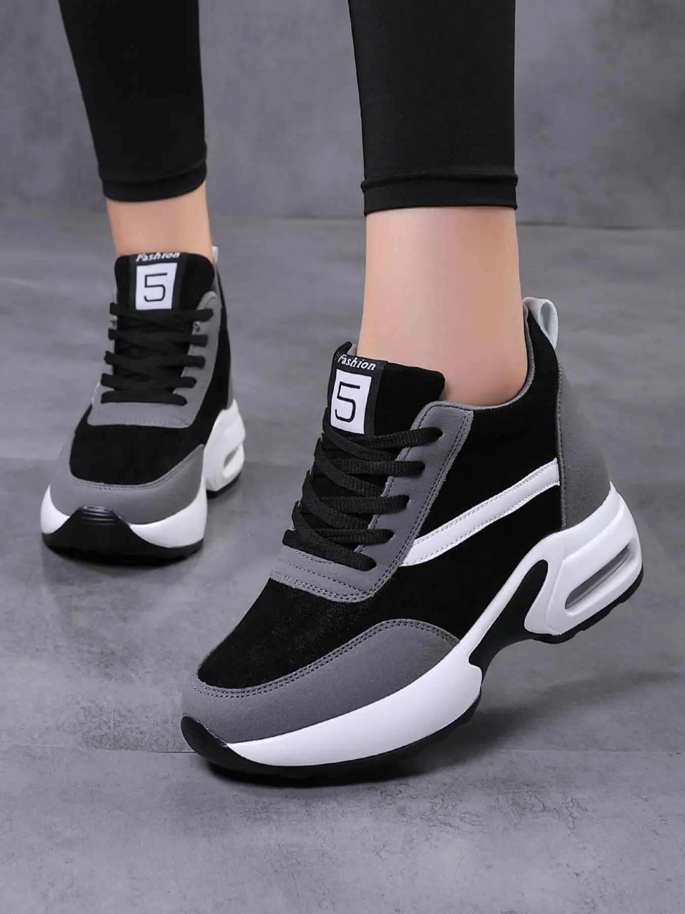 Women's Sportive Patchwork Low Top Lace up Sneakers with Air Cushion Design, Casual Breathable Platform Shoes, Fashionable Sneakers for Daily Wear, Real Designer Shoes
