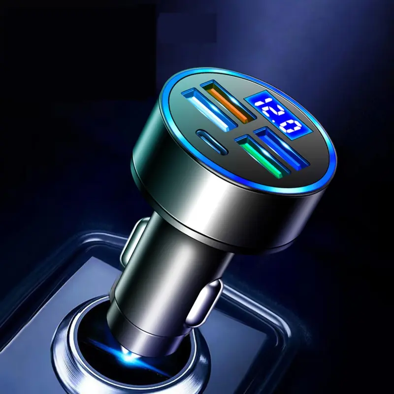 Portable 4 Port USB Car Charger, 1 Count 4 USB Ports Car Charger with LED digital display, Car Charger Adapter 0