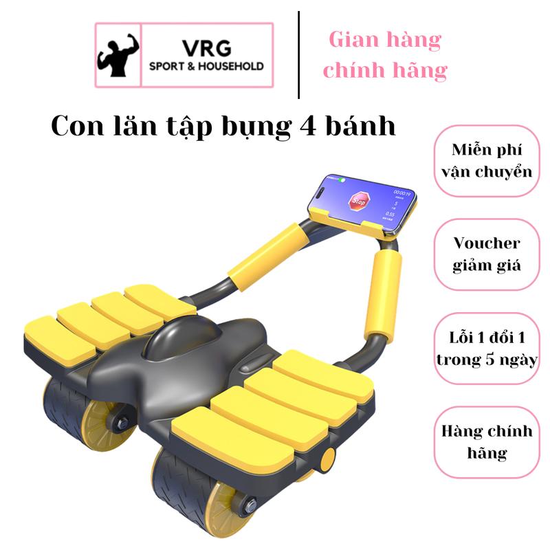 Con Lăn Tập Bụng 4 Bánh Thế Hệ Mới 2024 có giá đỡ điện thoại Khung sắt trợ lực, thiết kế tay cầm êm ái, bánh xe chống trượt tập dễ dàng Tập Gym Tập Cơ Bụng Nam Dung cutap bung