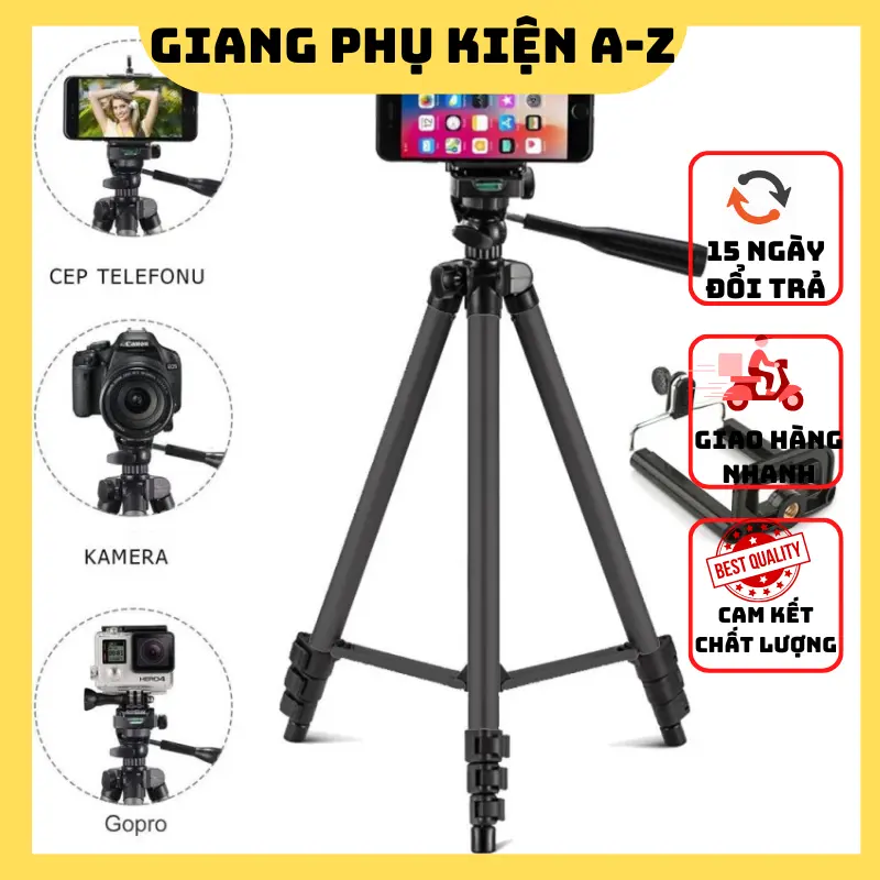 Chân máy quay Tripod 3120A chuyên dụng làm giá đỡ điện thoại, chụp ảnh, quay phim hay livestream có điều chỉnh độ cao thấp và xoay 360 độ bảo hành 06 tháng Selfie Phụ Kiện