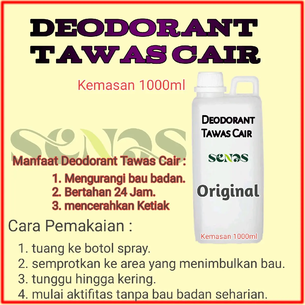 Tawas Cair, Refill 1liter, Deodorant Spray Natura Deodorantl Alami Bau Ketiak Wangi