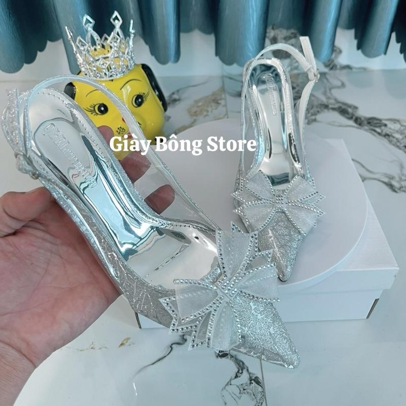 Giày Cao Gót Nữ Sang Trọng Cao Cấp mix meka sườn phối Nơ xoàn Đẹp form chuẩn gót 5p 7p 9p Shoes Đẹp [ TC 22 ] Gót 5cm và 7cm 2