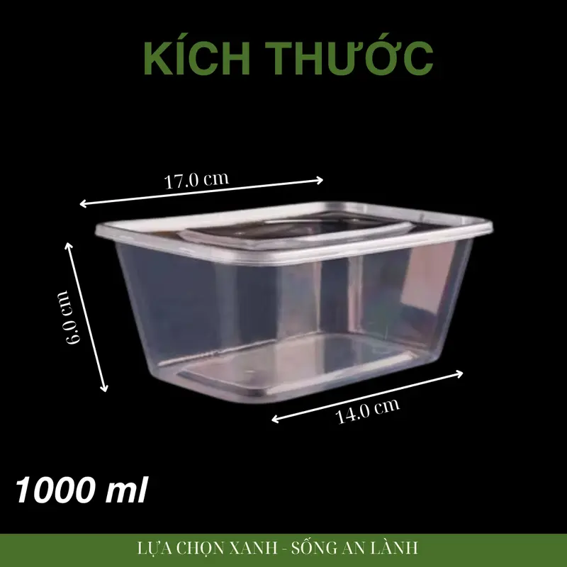 [COMBO50/1000ML] Combo 50 Chiếc Hộp Chữ Nhật 1000ML Kèm Nắp Dùng Một Lần An Toàn Tiện Lợi 1