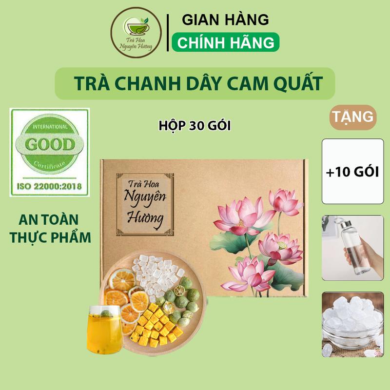 [30 Gói tặng 10] Trà Chanh Dây Cam Quất Tặng Bình Thủy Tinh và 50GR Đường Thanh Nhiệt - Trà Hoa Nguyên Hương