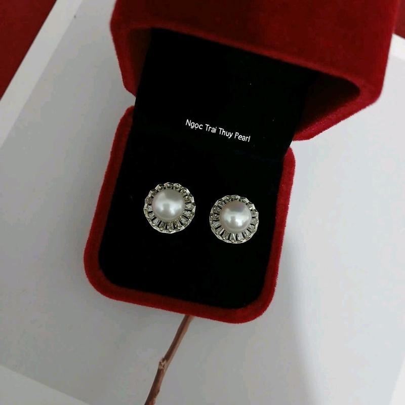 Bông tai ngọc trai sang trọng khung bạc 0