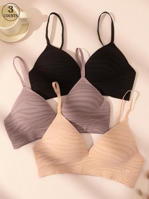 Women's Striped Pattern Wireless Bra, Comfortable Breathable Bra, Softness Lightweight Lingerie for All Seasons 6