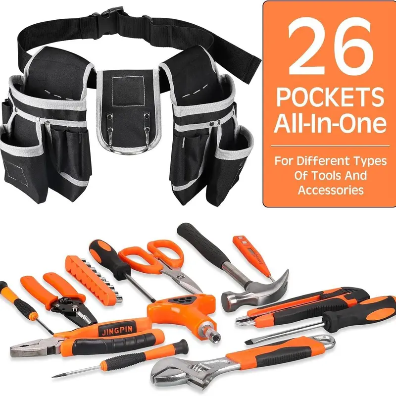 Magnetic Tool Pouch, Portable Heavy Duty 26-pockets Padded Tool Belt for Men, Detachable & Adjustable Industrial Tool Pouch Bag for Electrician, Carpenter, Construction 2