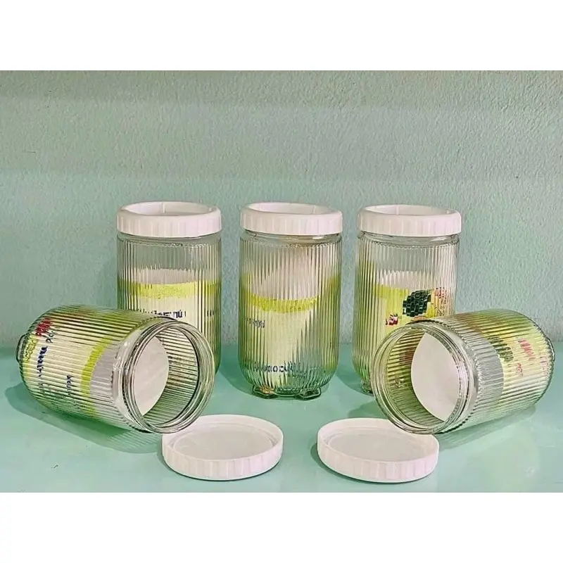 Hũ Gia Vị Thủy Tinh Vân Sọc 900ml Nắp Vặn Kín Khít Đựng Gia Vị Đựng Đồ Ăn 2