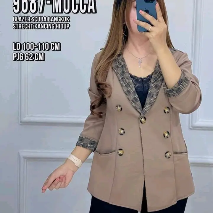 SANT BLEZER PRODUK LOKAL BLEZER KOMBI KOTAK DAN LEOPART Polos Blazer Wanita   Scuba Nyaman Formal 1