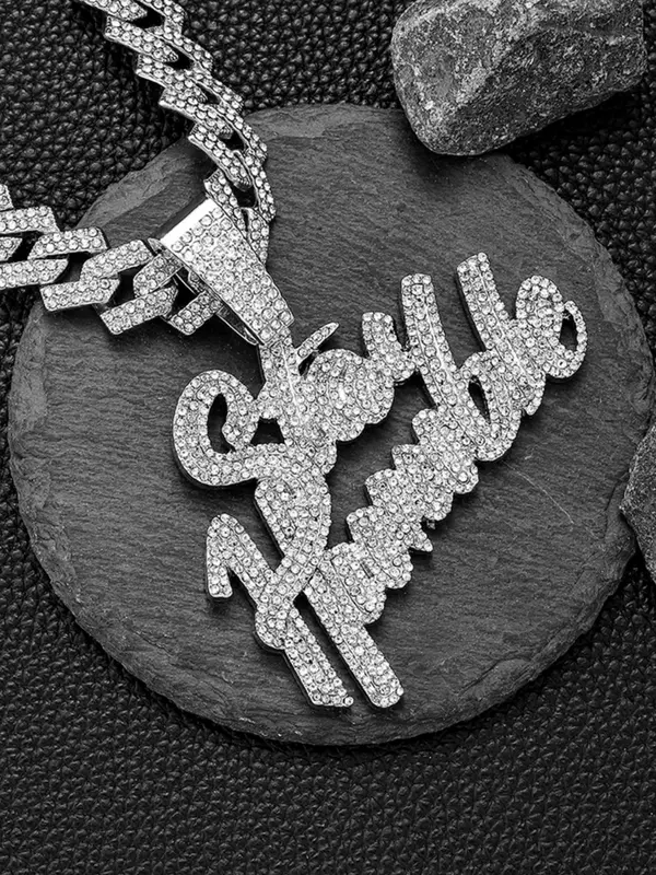 Rhinestone Decor Letter Charm Pendant Necklace for Men & Women,  Trendy Chunky Chain Design Pendant Necklace, Hip Hop Iced out Jewelry As Birthday Gift 4