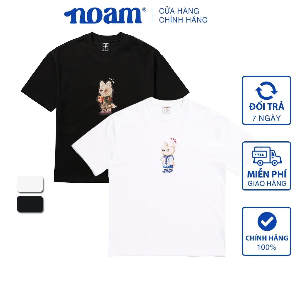 Áo thun Form rộng NOAM Nafox Naive Unisex 100% Cotton - Màu đen/trắng