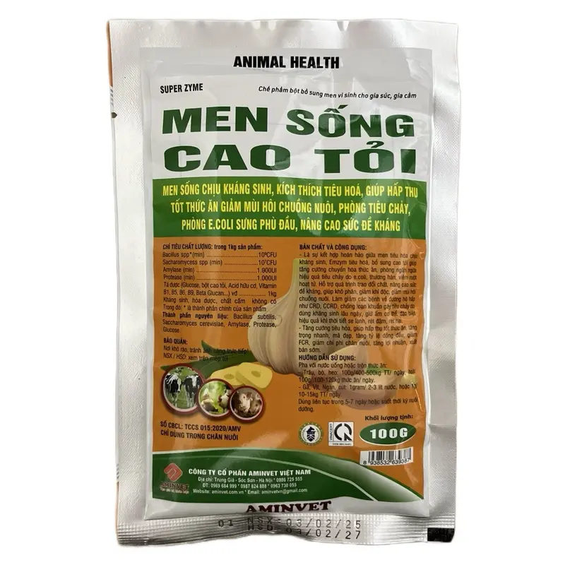 Men cao tỏi, men tiêu hoá gia súc, gia cầm, phòng tiêu chảy, nâng cao sức đê kháng, kích tiêu hoá thèm ăn gói bột 100g