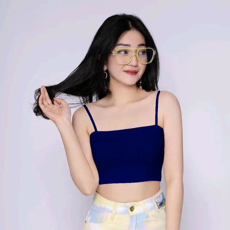 Ols Fashions - Atasan Wanita Crop Top Spandex Mini Pendek Korea Style Tank Panjang Rompi 6