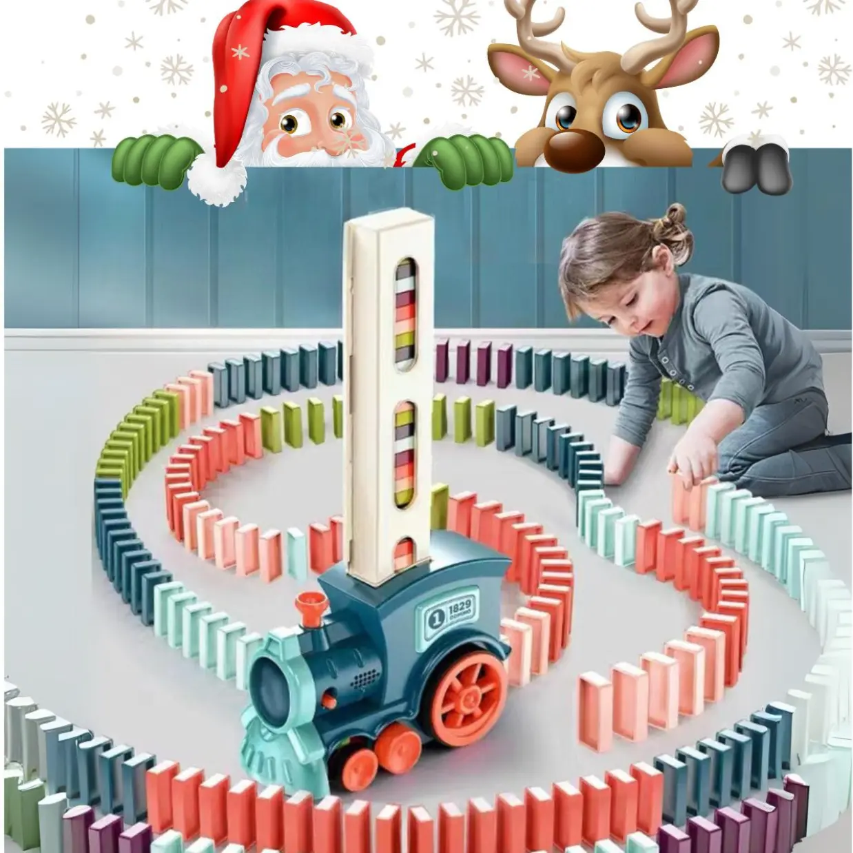 Đồ Chơi Tàu Điện Domino Đồ Chơi Xe Lửa Cho Bé Trai Bé Gái Toy Pin Đèn Ô Tô