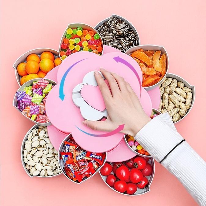 Khay Đựng Mứt Tết 2 Tầng Xoay 360 Độ Hộp Đựng Mứt Song Anh Decor Tết 2026