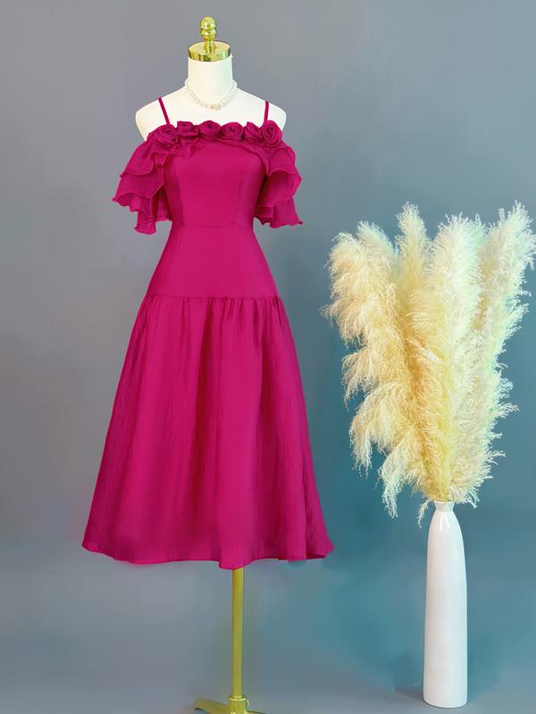 [MIỄN SHIP] MDU4122 Váy Tơ Vân Hàn 2 Lớp - Thiết Kế Dáng Xòe Thanh Lịch Dành Cho Nữ Women Màu Hồng Dress 5