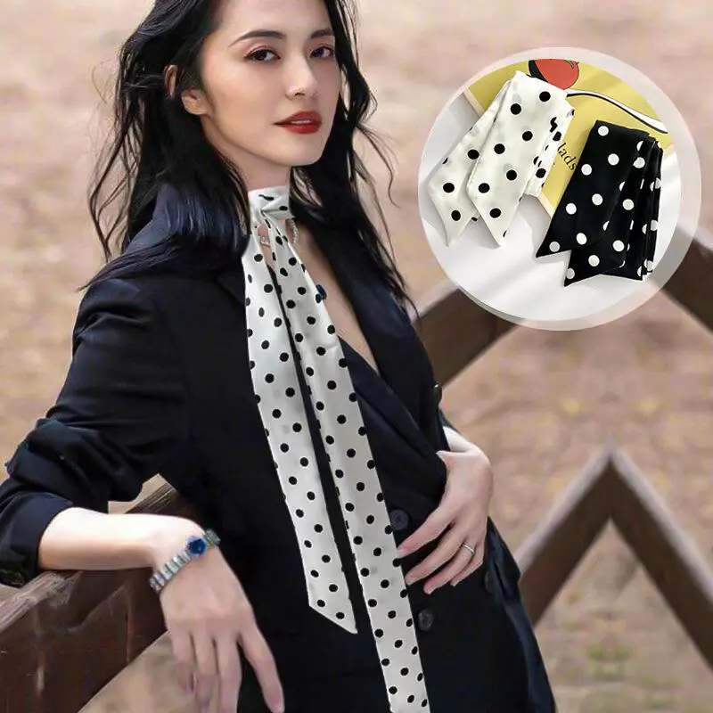 Polka dot small women's thin, narrow, long, pointed scarf, Korean version, versatile ins, can be paired with bags, shirts, ribbons, and ribbons