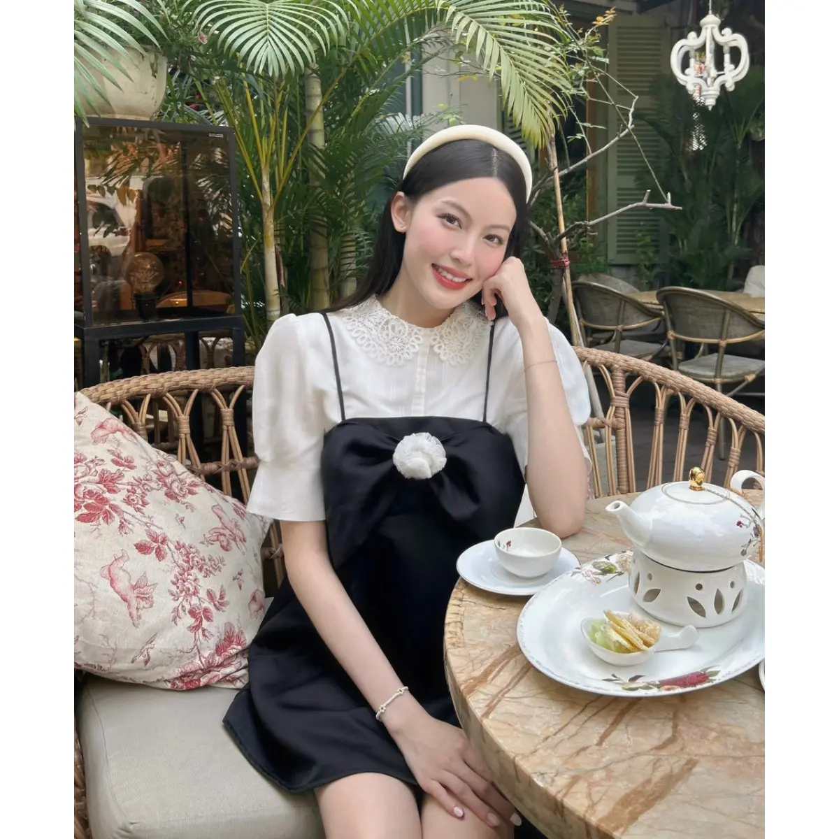 Set tiểu thư áo rời yếm nơ đính hoa CHOCO set thiết kế Aguja Nữ Women