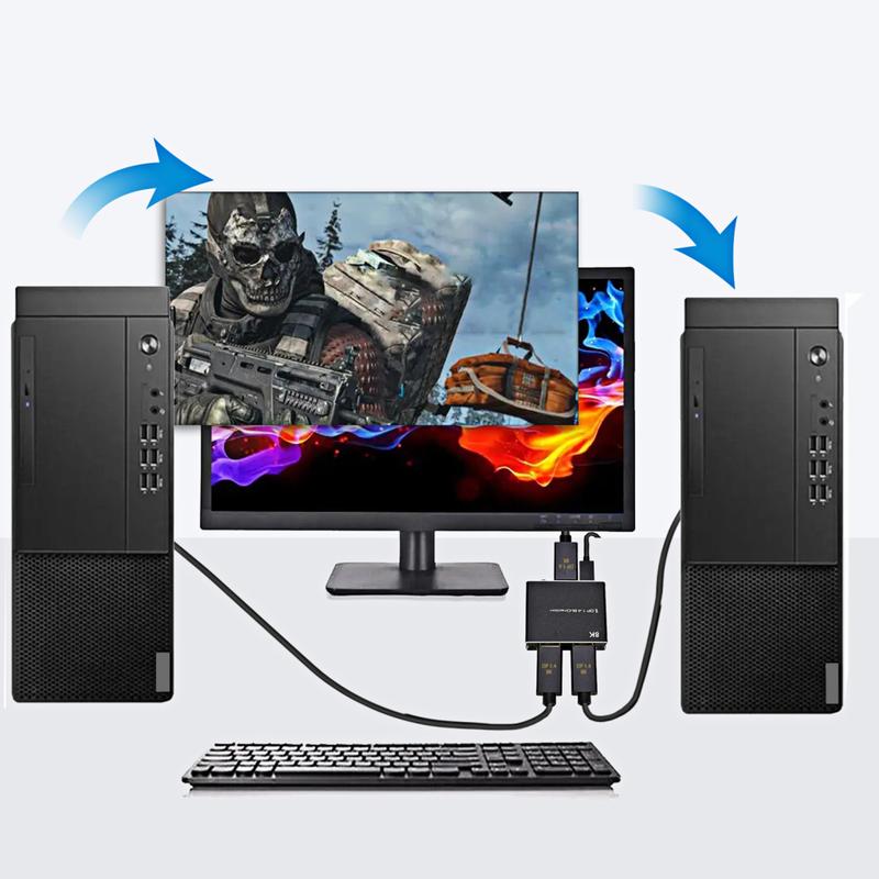 Bộ chuyển đổi bộ chuyển đổi, Labfvke, Bộ chuyển đổi DisplayPort hữu ích và đáng tin cậy, Nhiều nguồn DisplayPort 14 1X2 2x1, Bộ chuyển đổi DP chuyên nghiệp và thực tế, Thích hợp cho rạp hát tại nhà, Thuận tiện, Bộ chuyển đổi DP 14 1X2 2x1 5