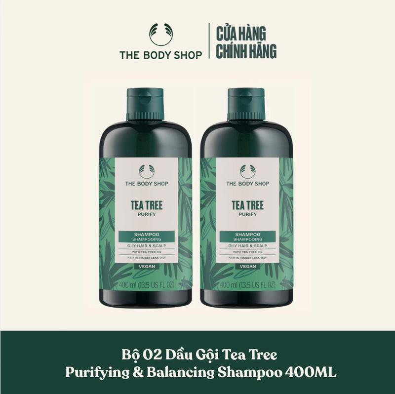 MẪU MỚI Bộ 02 Dầu gội cho da đầu dầu Tea Tree Purifying & Balancing Shampoo 400ml The Body Shop